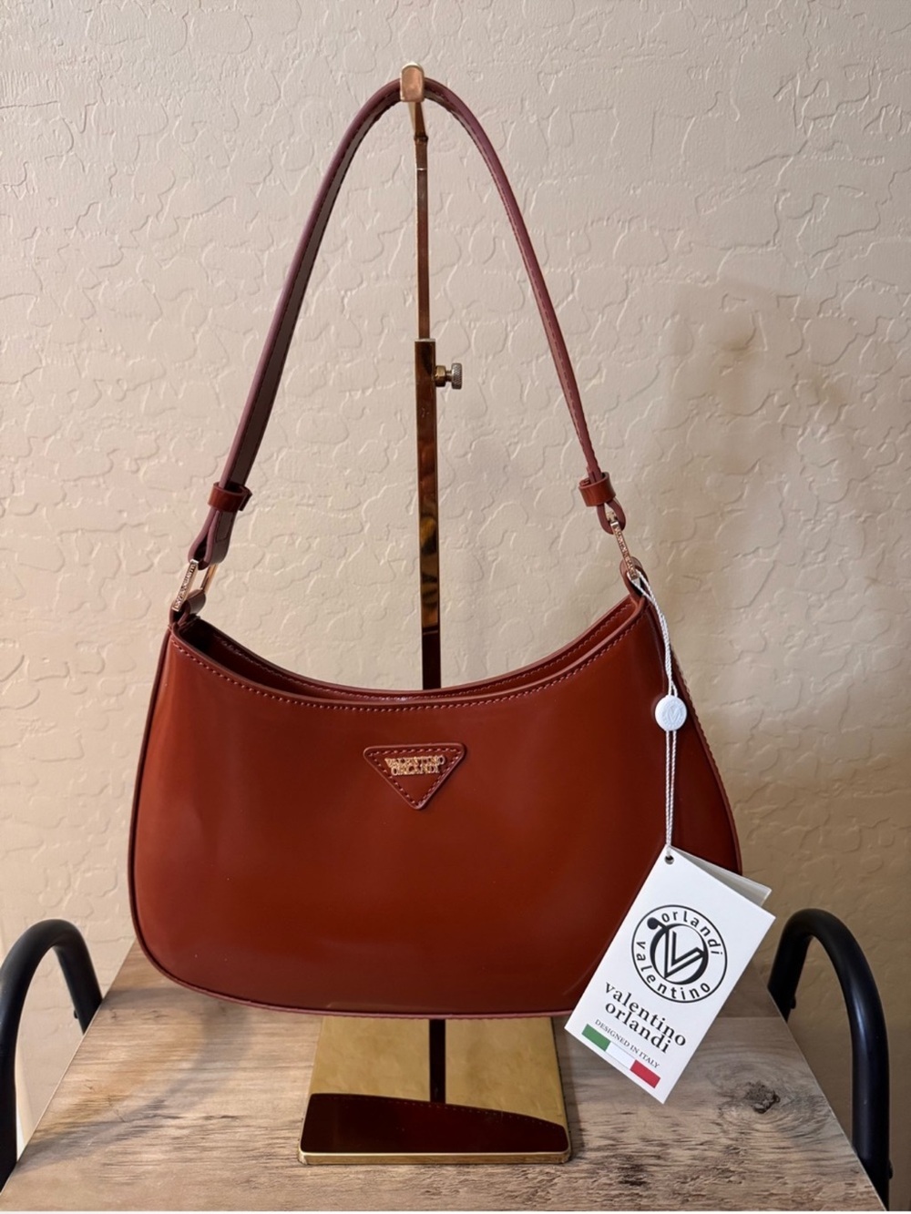 Valentino Orlandi Shiny Red Brown Shoulder Bag NWT